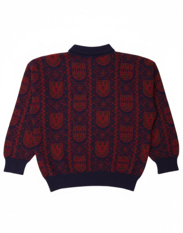 Vintage Mens Polo Neck Jumper Sweater Small Navy Blue Fair Isle