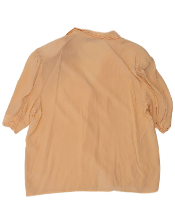 Vintage Womens Short Sleeve Oversized Shirt Blouse UK 16 Large Beige Silk