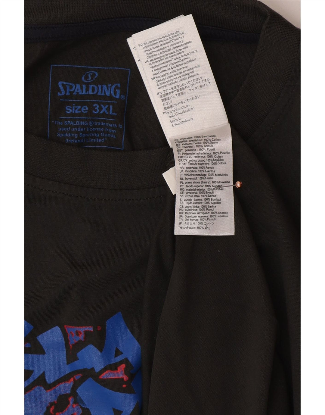 SPALDING Mens Graphic T-Shirt Top 3XL Grey Cotton