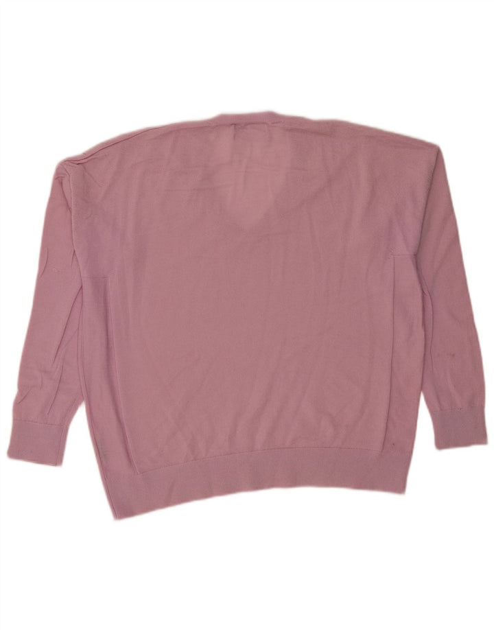 Marks & Spencer Womens Oversized V-Neck Jumper Sweater UK 14 Medium Pink