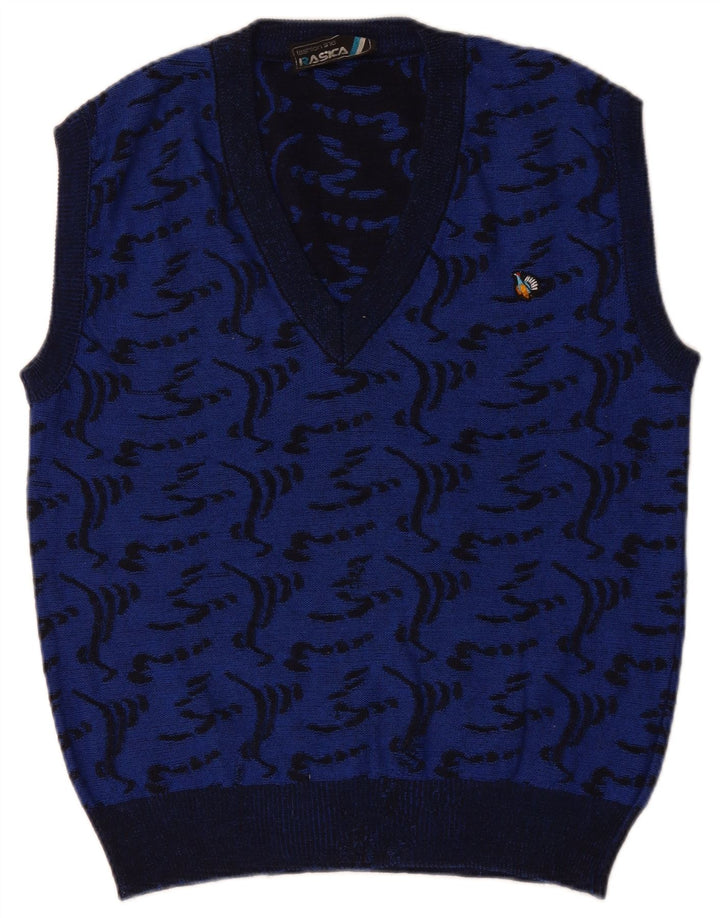 Rasica Mens Abstract Pattern Vest Tank Top Medium Blue Viscose