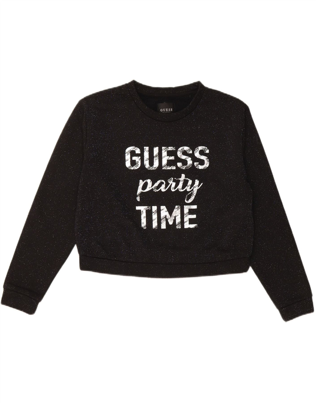 GUESS Womens Oversized Crop Sweatshirt Jumper UK 10 Small Black Flecked