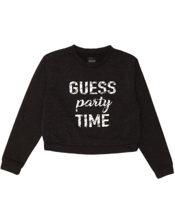 GUESS Womens Oversized Crop Sweatshirt Jumper UK 10 Small Black Flecked