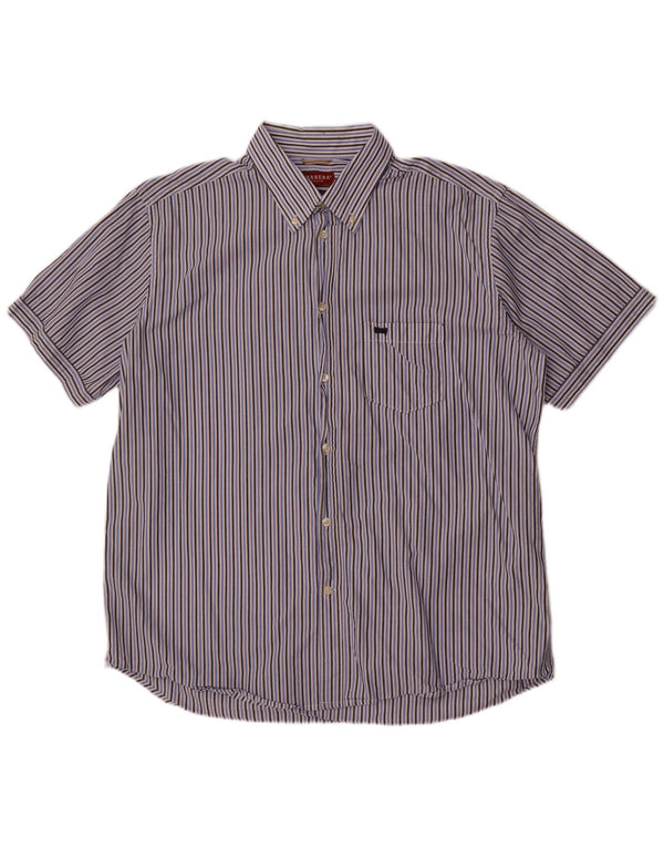 Carrera Mens Regular Fit Short Sleeve Shirt 2XL Blue Striped Cotton