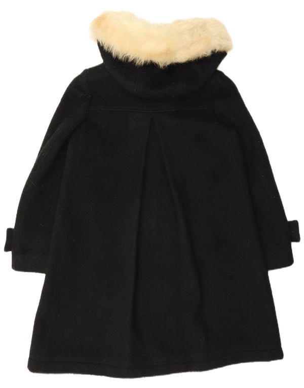 Vintage Womens Hooded Duffle Coat UK 10 Small Black Wool