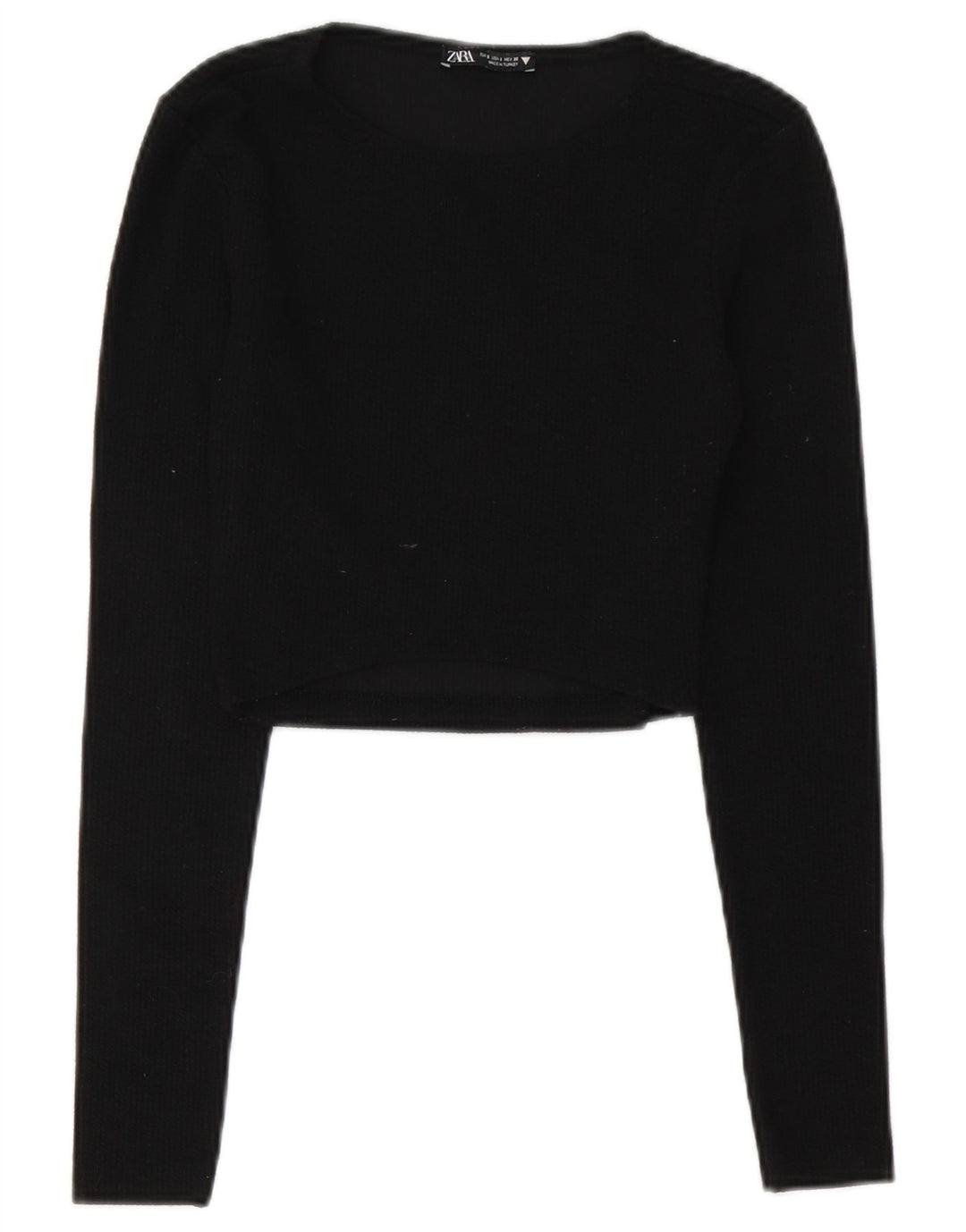 Zara Womens Crop Top Long Sleeve UK 8 Small Black Polyester