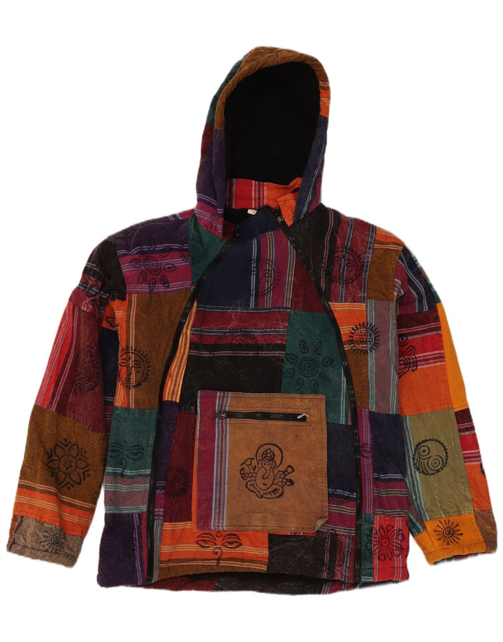 Vintage Mens Hooded Anorak Jacket UK 36 Small Multicoloured Patchwork Aztec
