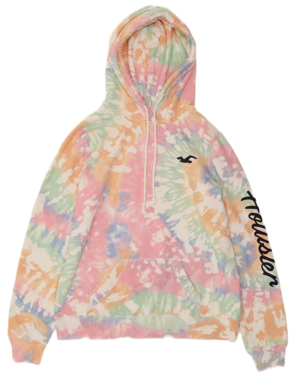 HOLLISTER Womens Graphic Hoodie Jumper UK 14 Medium Multicoloured Tie Dye
