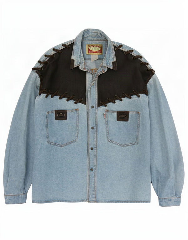 Vintage Mens Denim Shirt Large Blue Colourblock