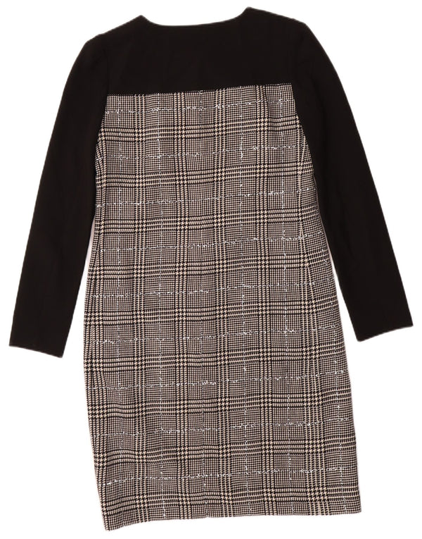 JAEGER Womens Long Sleeve Sheath Dress UK 8 Small Black Houndstooth Wool