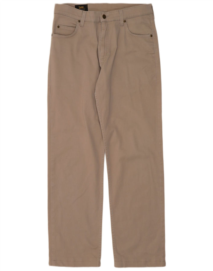 LEE Mens Brooklyn Straight Casual Trousers W33 L30 Beige Cotton