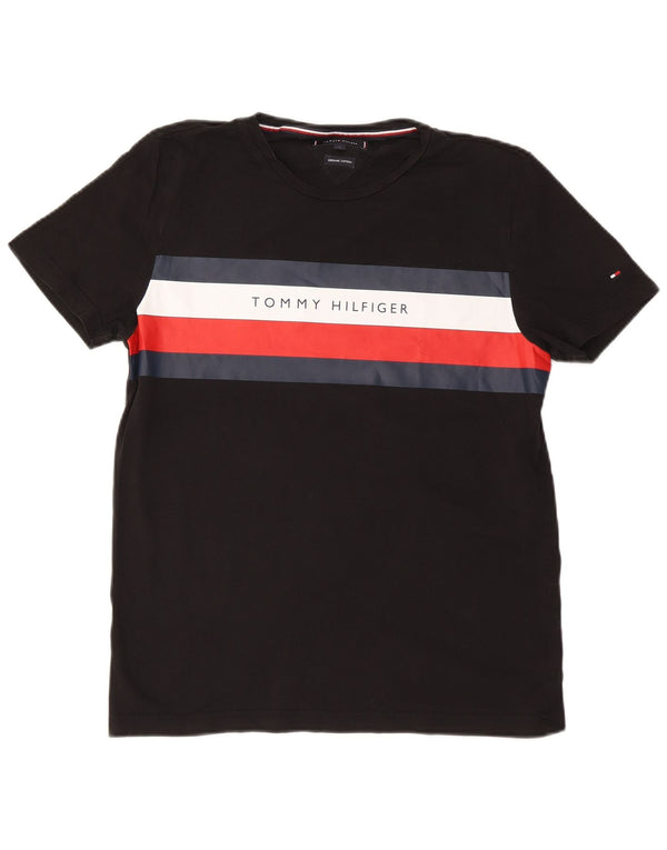 Tommy Hilfiger Womens Graphic T-Shirt Top UK 16 Large Black Colourblock
