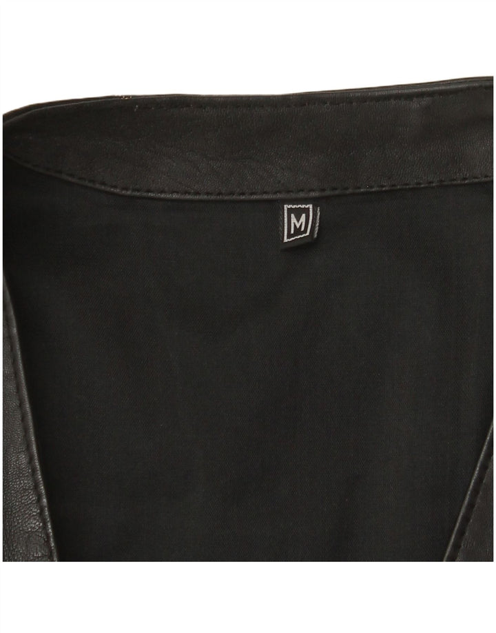 VINTAGE Mens Leather Waistcoat Medium Black