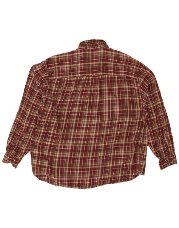 EDDIE BAUER Mens Flannel Shirt Large Burgundy Check Cotton