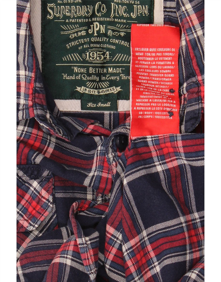 Superdry Mens Flannel Shirt Small Navy Blue Check Cotton