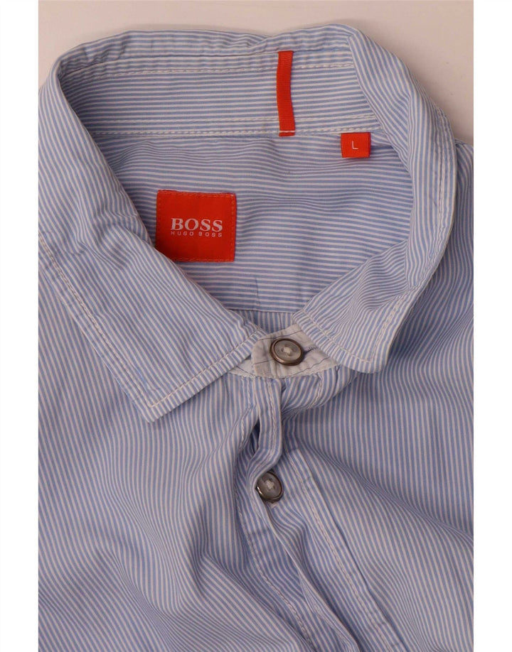 Hugo Boss Mens Shirt Large Blue Pinstripe Cotton