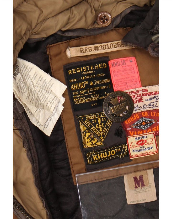KHUJO Womens Military Hooded Parka Jacket UK 14 Medium Brown Polyester