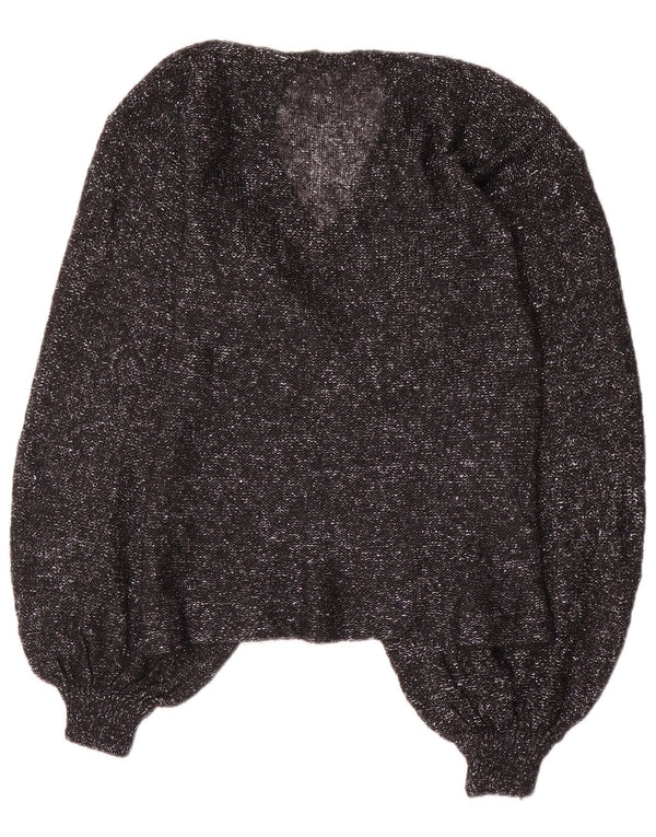 Linea Womens Crop V-Neck Jumper Sweater UK 14 Large Black Flecked