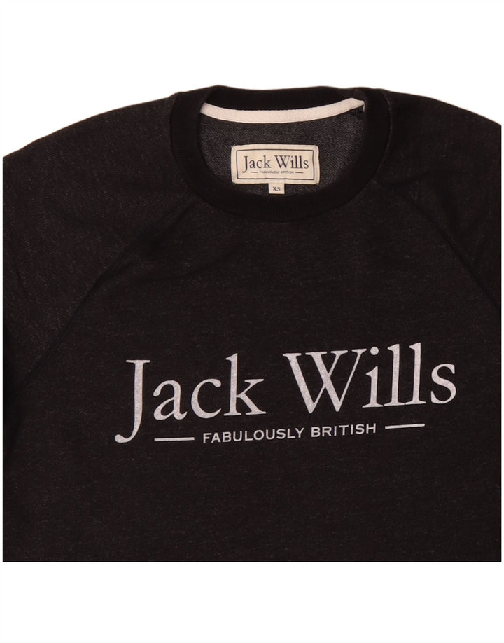 JACK WILLS Mens Graphic Sweatshirt Jumper XS Black