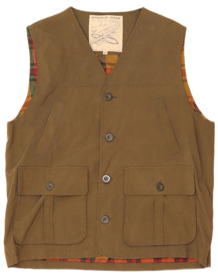 Vintage Mens Utility Gilet IT 50 Large Khaki Polyamide