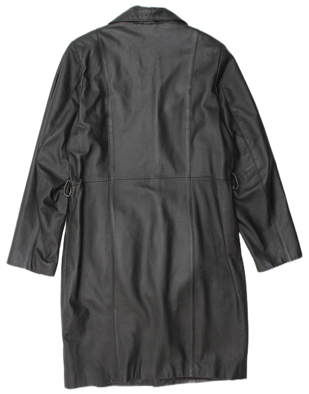 VINTAGE Womens Leather Coat UK 14 Medium Black Leather