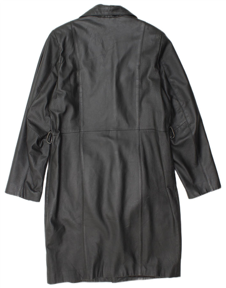 VINTAGE Womens Leather Coat UK 14 Medium Black Leather
