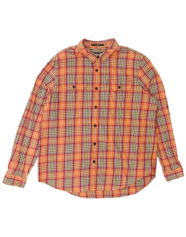 EDDIE BAUER Mens Classic Fit Flannel Shirt 2XL Orange Check Cotton