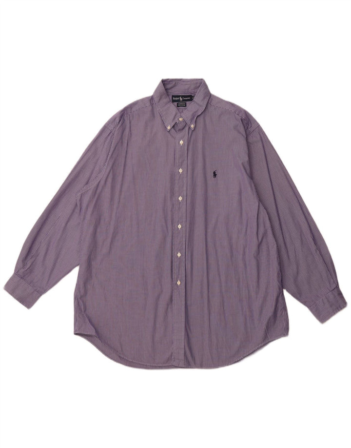 RALPH LAUREN Mens Yarmouth Loose Fit Shirt Size 17 XL Purple Pinstripe