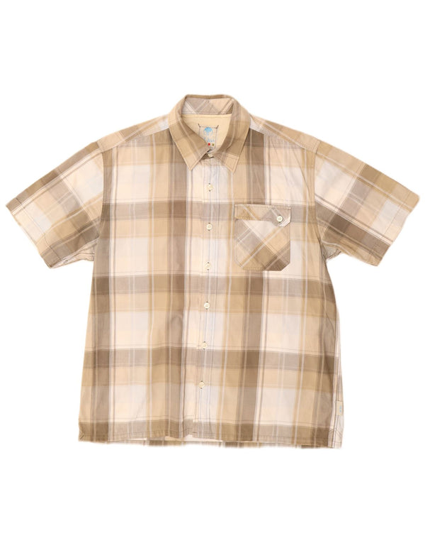 Fat Face Mens Short Sleeve Shirt Large Beige Check Cotton
