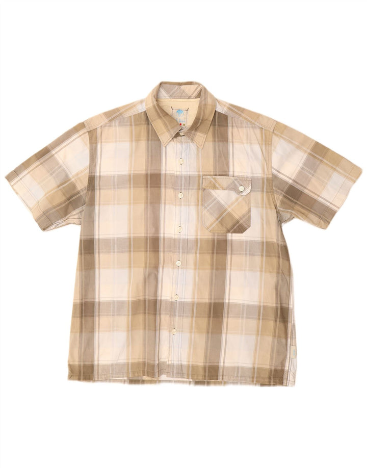 Fat Face Mens Short Sleeve Shirt Large Beige Check Cotton