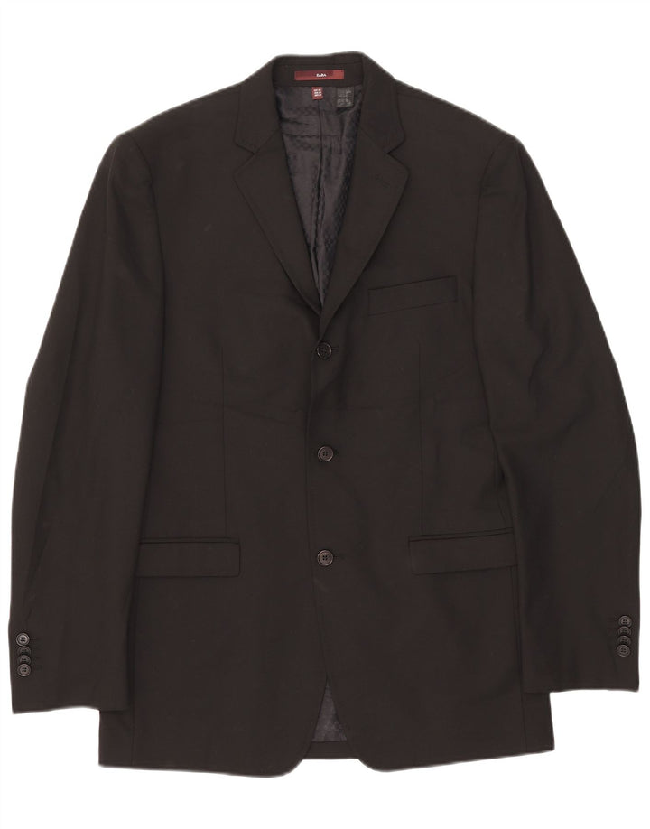 Zara Mens 3 Button Blazer Jacket EU 48 Medium Black Polyester