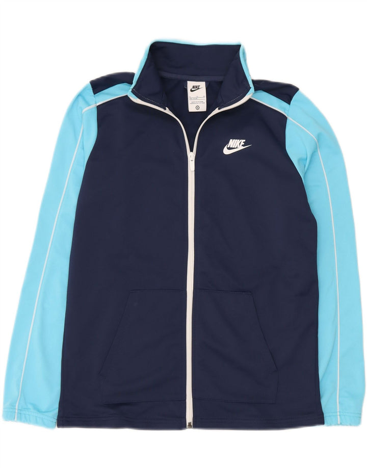 Nike Boys Tracksuit Top Jacket 13-14 Years XL Navy Blue Colourblock