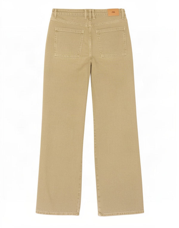 Zara Womens High Waist Wide Leg Jeans EU 34 2XS W24 L31 Khaki
