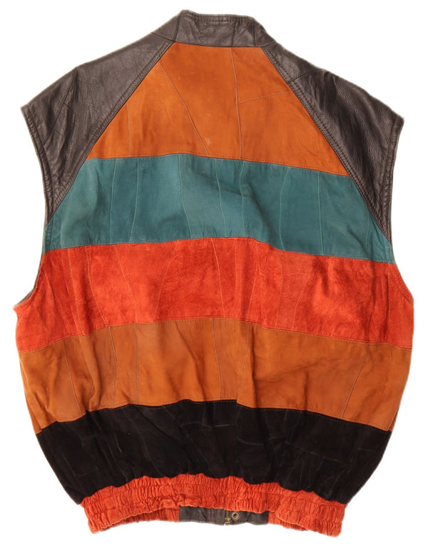 VINTAGE Mens Leather Gilet UK 42 XL Multicoloured Colourblock