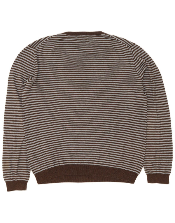 Gap Mens V-Neck Jumper Sweater Large Brown Striped Cotton