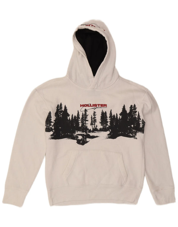 Hollister Mens Graphic Hoodie Jumper XS White Cotton