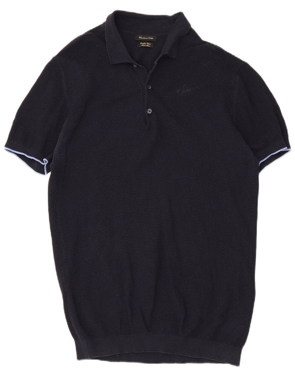 Massimo Dutti Mens Polo Shirt Large Navy Blue Cotton