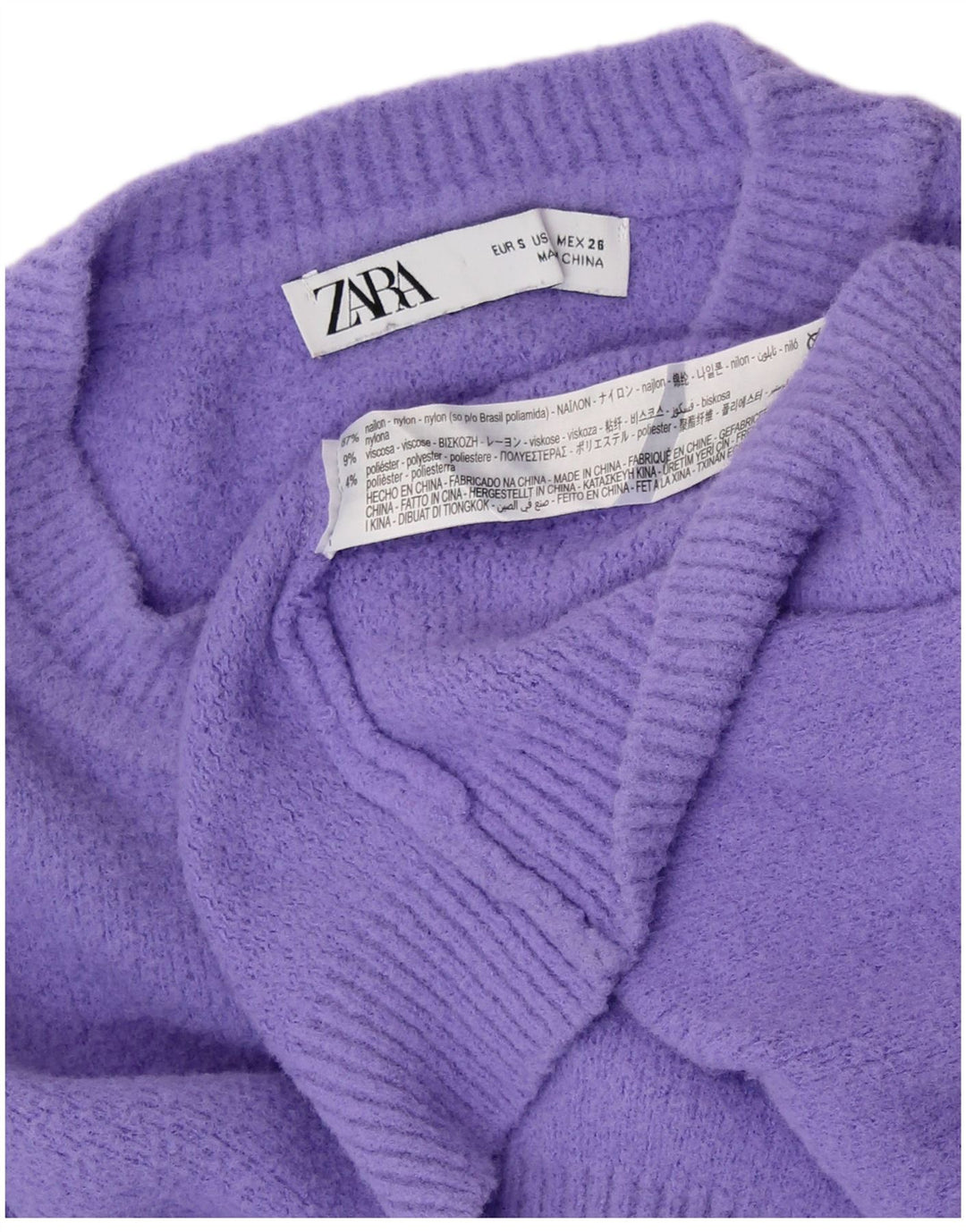 ZARA Womens Crop Oversized Crew Neck Jumper Sweater UK 10 Small Purple
