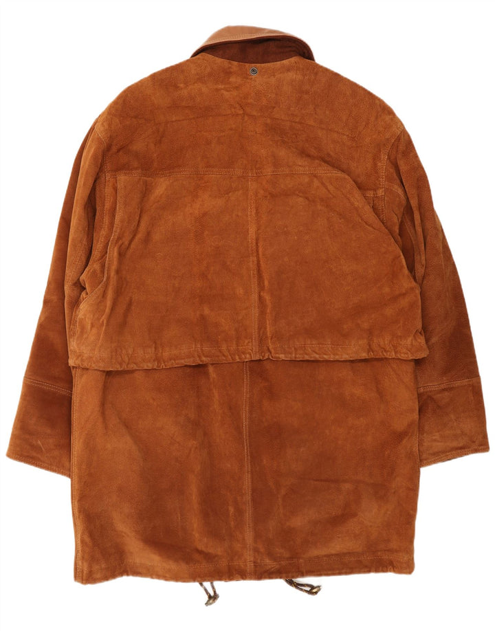Vintage Mens Suede Overcoat IT 48 Medium Brown Leather