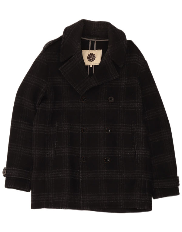 Pretty Green Mens Pea Coat UK 40 Large Black Check Wool