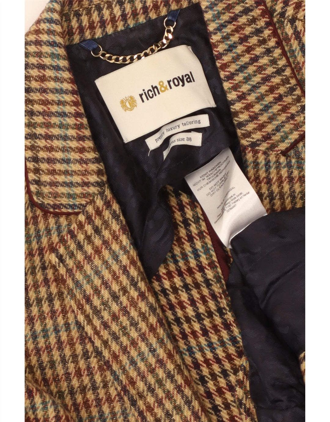 RICH & ROYAL Womens 1 Button Blazer Jacket EU 38 Medium Brown Houndstooth