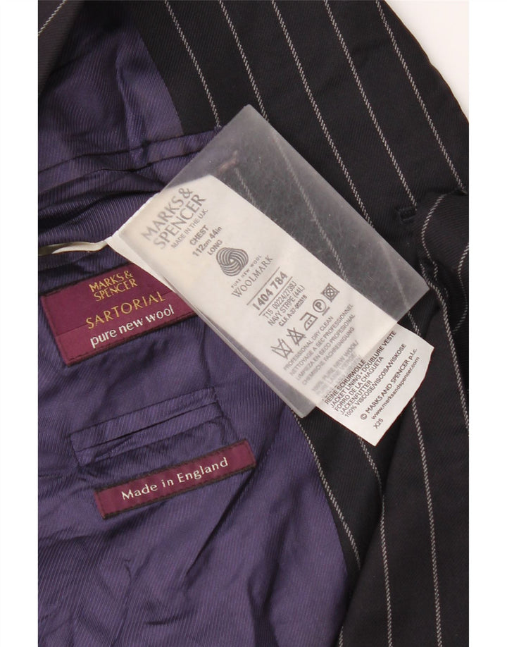 Marks & Spencer Mens 3 Button Blazer Jacket UK 44 2XL Navy Blue Pinstripe