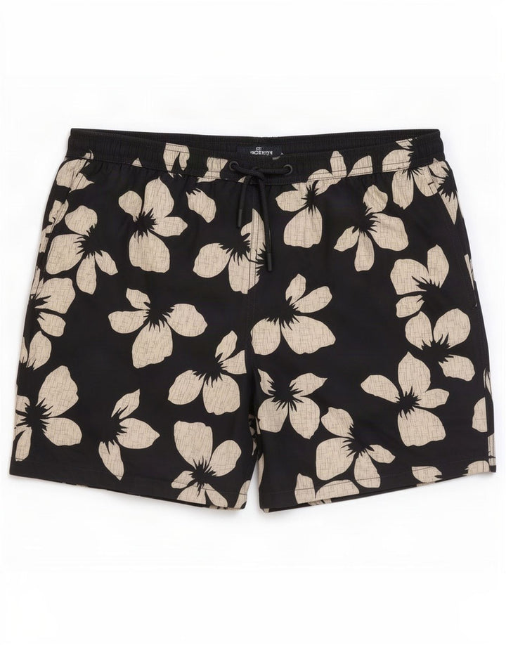 Marks & Spencer Mens Swimming Shorts Medium Black Floral Polyester