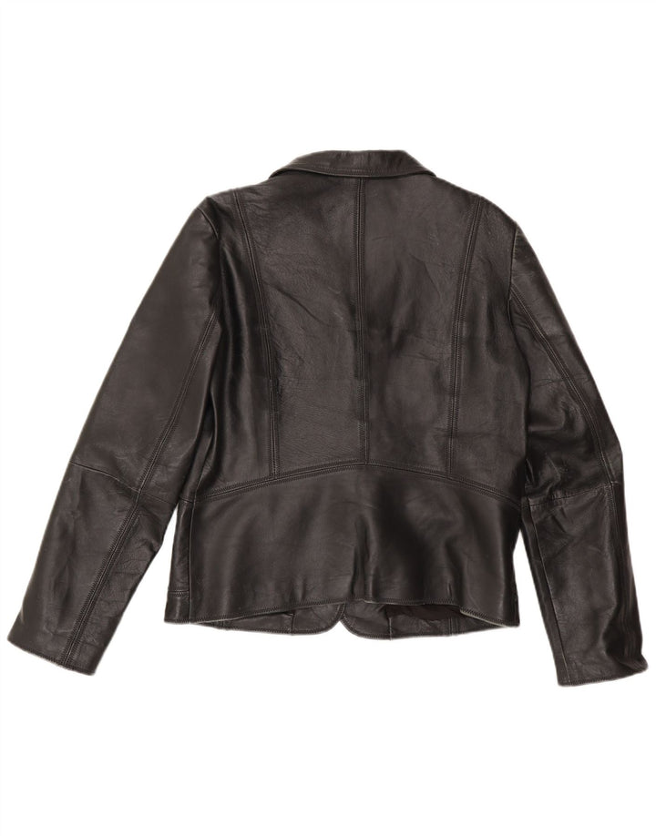 J.J.Scott Womens 3 Button Leather Blazer Jacket IT 42 Medium Black