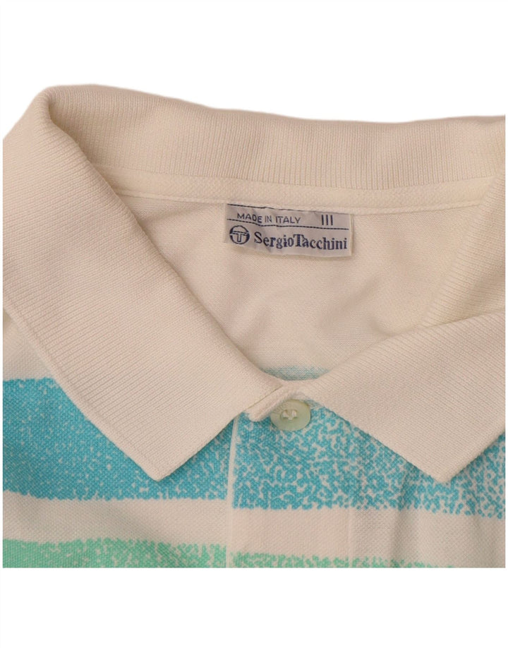SERGIO TACCHINI Mens Polo Shirt Small White Striped Cotton