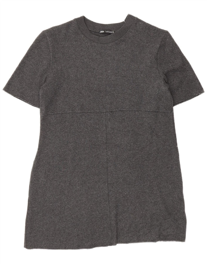 Zara Womens Short Sleeves Jumper Dress UK 10 Small Grey Polyester