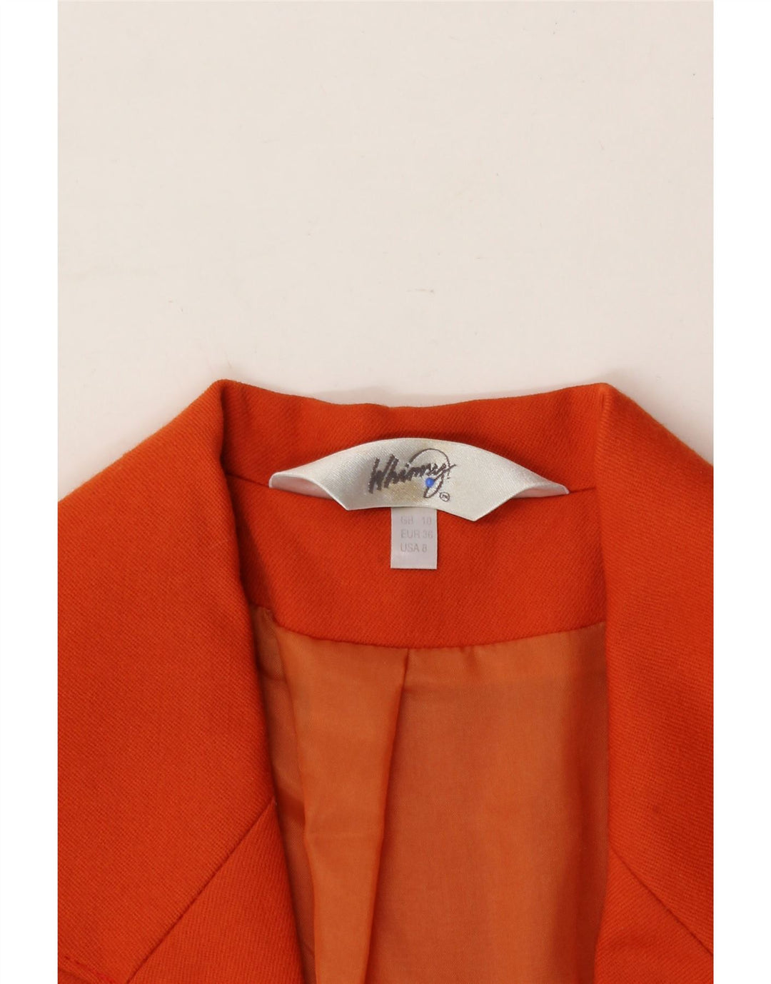 WHIMSY Womens 1 Button Blazer Jacket UK 10 Small  Orange New Wool Vintage Whimsy and Second-Hand Whimsy from Messina Hembry 