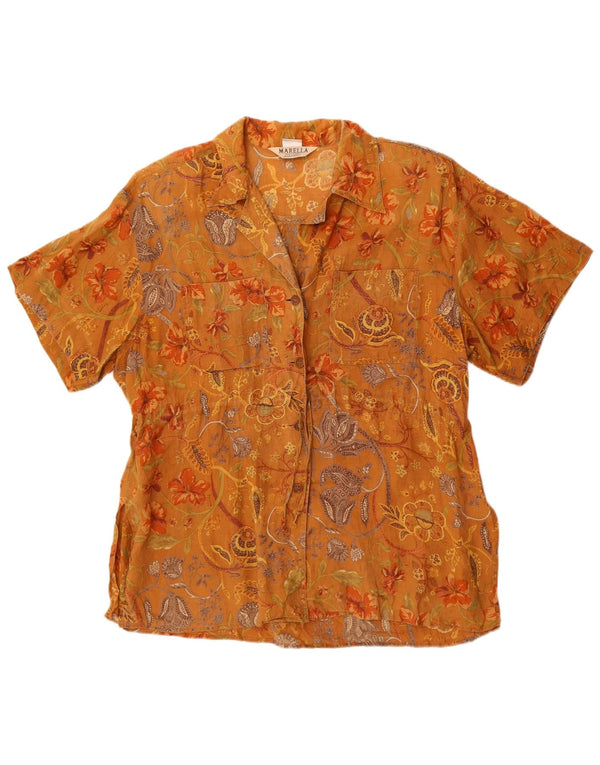 Marella Mens Short Sleeve Shirt UK 12 Medium  Brown Floral