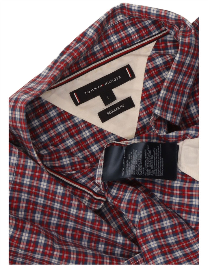 Tommy Hilfiger Mens Regular Fit Shirt Large Red Check Cotton