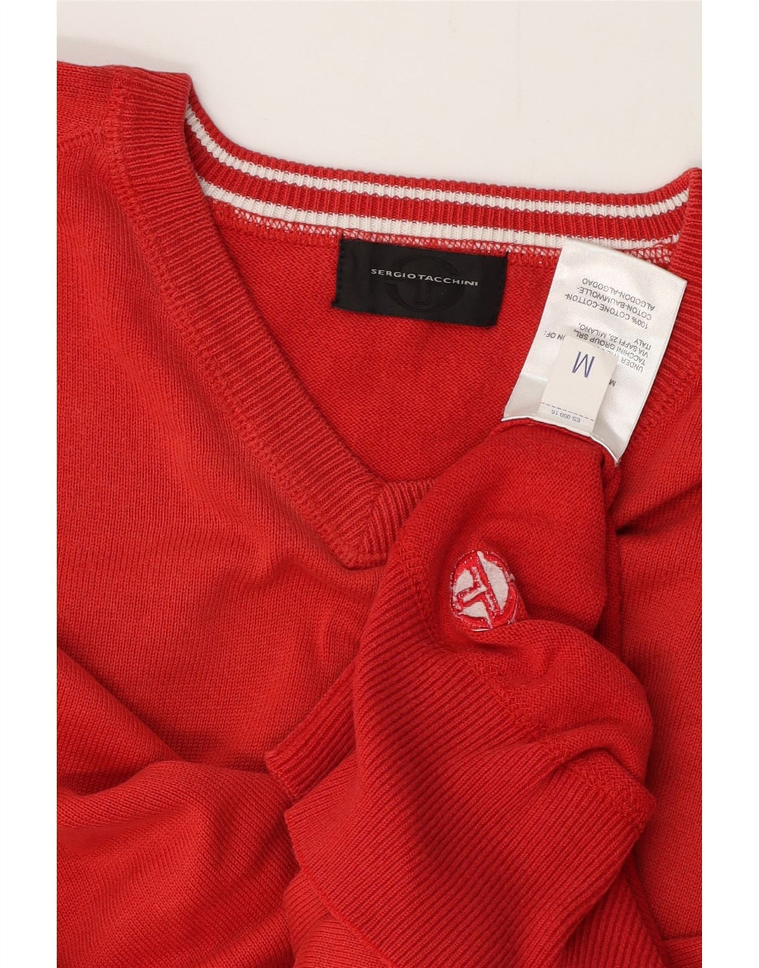 SERGIO TACCHINI Mens V-Neck Jumper Sweater Medium Red Cotton
